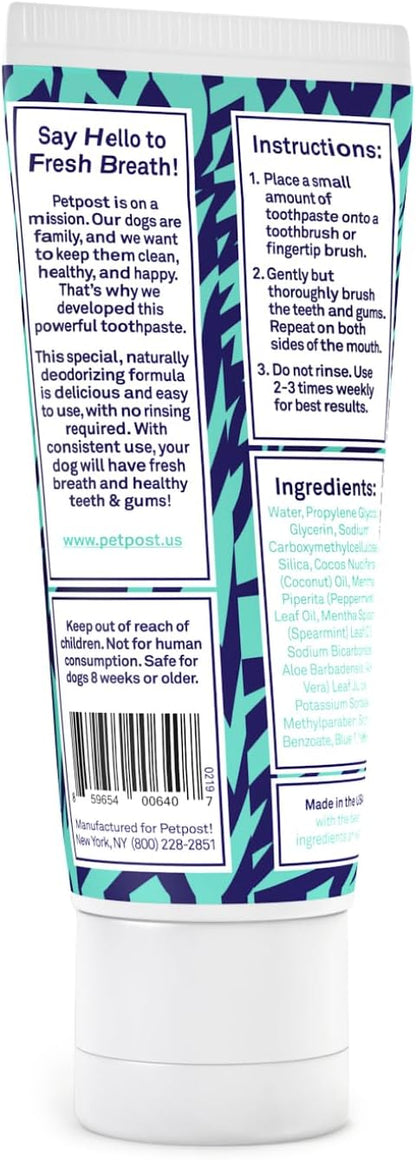 Petpost | Toothpaste for Dogs - Coconut Oil and Baking Soda Based Dental Gel That Naturally Eliminates Bad Breath - Dirt, Gunk, and Tooth Buildup Gone - Mint Flavor 4 oz.