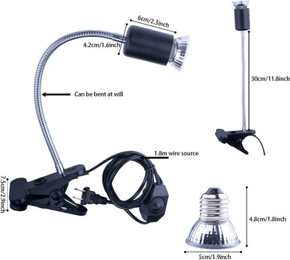 Black Reptile Heat Lamp, UVB Bulb, UVB Reptile Light Fixture, UVA UVB Reptile Light, Aquatic Turtle Heating Lamp, Turtle Aquarium Tank Heating Lamps Holder & Switch with 4 Heat Bulbs