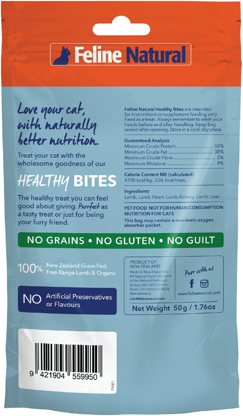 Feline Natural Freeze Dried Cat Treats – New Zealand Single-Source Protein Treats for Cats - Grain-Free Healthy Cat Snacks, Chicken and Lamb Bites, 1.76oz