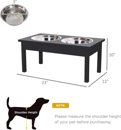 LUMILAND 23" Wooden Elevated Dog Feeding Station for Healthier Eating, Durable Design with Stainless Steel Bowls, Elegant Black Finish