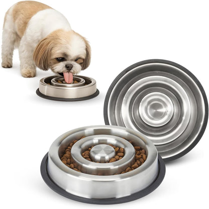 9.5 oz Slow Feeder Dog Bowls, 1 Cup Capacity Spiral Style Stainless Steel Small Dogs & Cats Food Dishes for Fast Eaters, Nonslip Durable Feeding Puzzle Bowl | Slo Down Eating for 10–35lbs