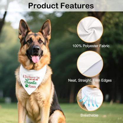 I Believe in Santa Paws White Dog Bandana, Christmas Birthday Gifts for Dog Owner Lover, Cute Puppy Scarf Photo Shoot for Holiday Party, Christmas Costume for Festive Celebration