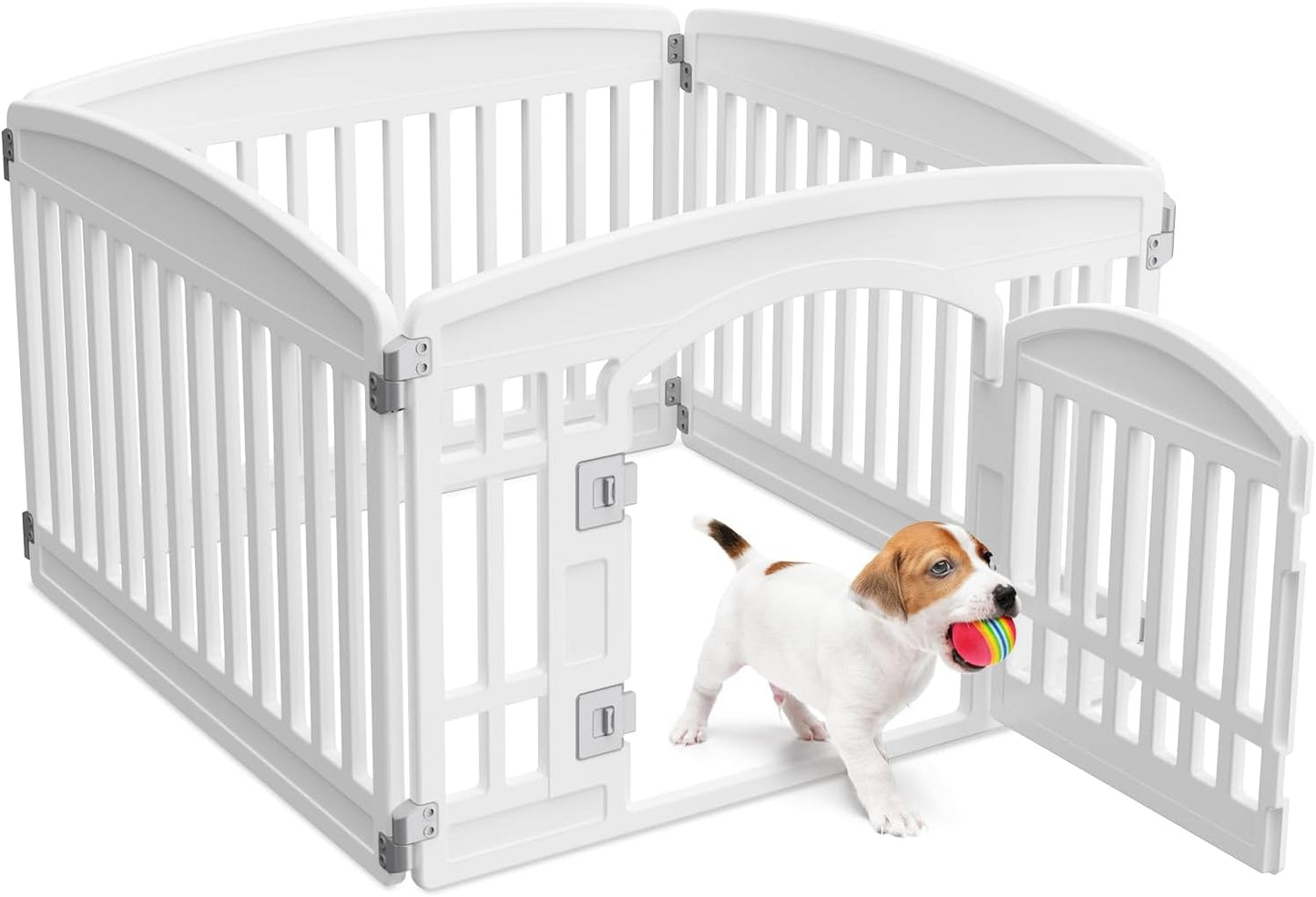 NEWBULIG Dog Playpen 4-Panel, 24IN Puppy Playpen, Stable Dog Play Pen Indoors/Outdoor with Secure Locking Door, Plastic Pet Fence for Small & Medium Dogs