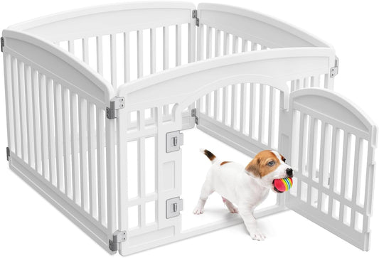 NEWBULIG Dog Playpen 4-Panel, 24IN Puppy Playpen, Stable Dog Play Pen Indoors/Outdoor with Secure Locking Door, Plastic Pet Fence for Small & Medium Dogs