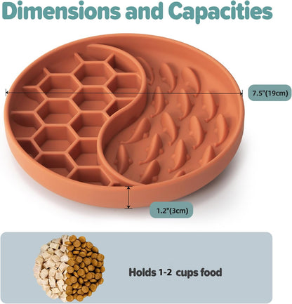 Slow Feeder Dog Bowls, Silicone Pet Food Bowls with Suction Cups, Non-Slip Dog Feeding Slow Down Pet Eating Speed for Fast Eaters, Anxiety Relief & Fun Added (Orange)