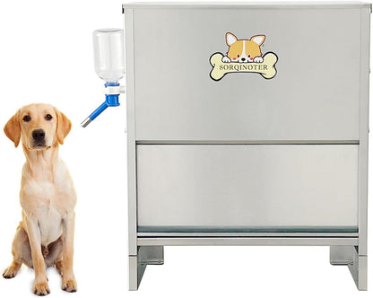 Outdoor Dog Feeder - Holds 40 lbs Food and 500 ml Water - Galvanized Steel Plate for Rain and Sun Protection - Latest Style Auto Large Dog Feeder - Big Dogs can Easily Eat