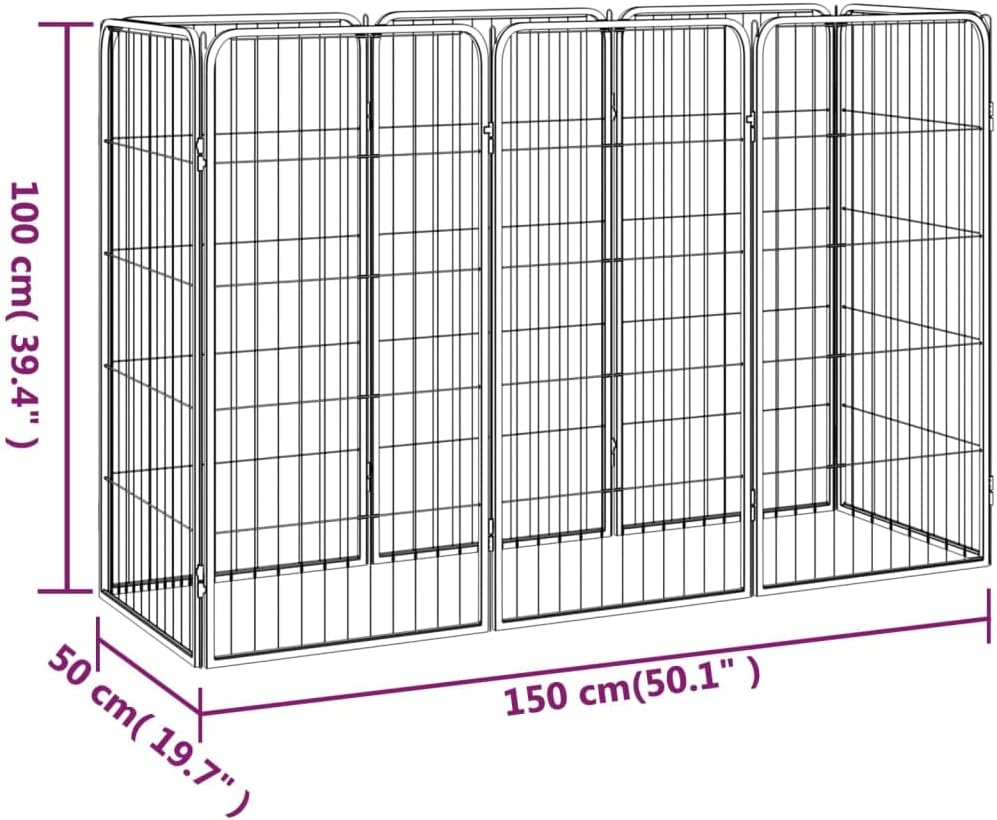 LUMILAND Durable 8-Panel Dog Playpen for Safe Exercise Space, Powder-Coated Steel, Black, 19.7" x 39.4" Panels