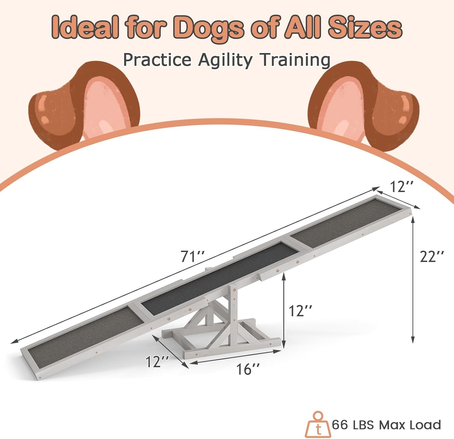 PETSITE Wooden Dog Agility Seesaw, Dog Exercise & Play Set, Outdoor Run Game Toy, Climbing Platform Balance Training Equipment, Weatherproof Pet Supplies for Backyard Obstacle Courses (White)