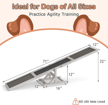 PETSITE Wooden Dog Agility Seesaw, Dog Exercise & Play Set, Outdoor Run Game Toy, Climbing Platform Balance Training Equipment, Weatherproof Pet Supplies for Backyard Obstacle Courses (White)