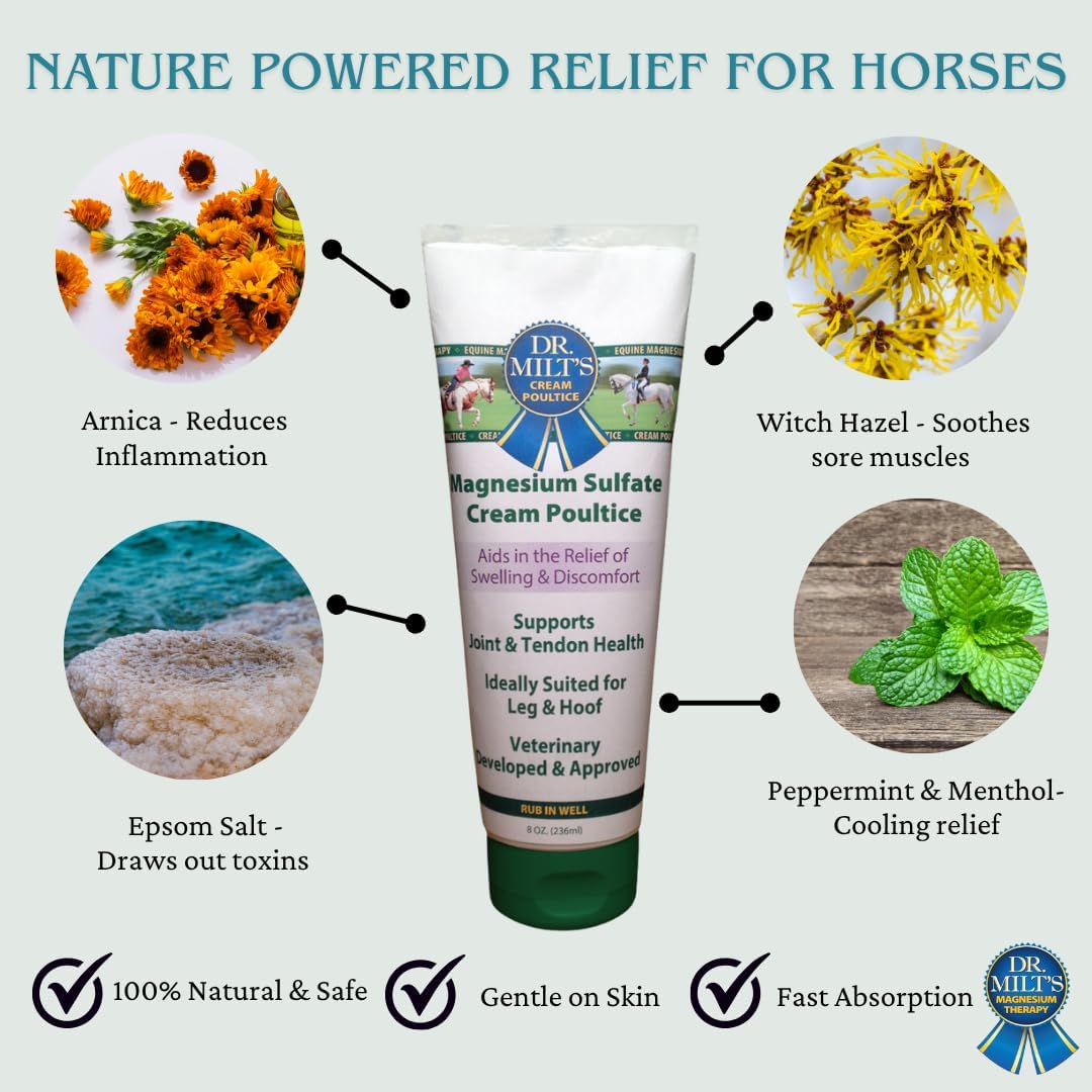 Dr. Milt's Horse Topical Epsom Salt Pain Relief Ointment Rub: Poultice and Liniment Cream. 1-8oz Cream