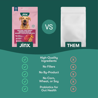 Jinx Premium Dog Food Bundle, Beef - 4lb Grain-Free Dry Dog Food, Kibble Sauce & Homemades Wet Food Pouches (9-oz)