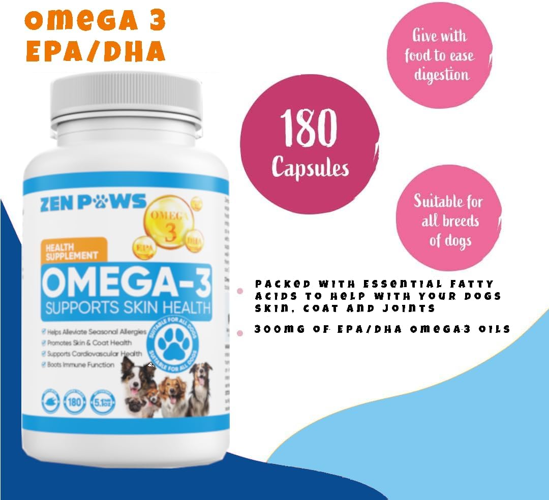 Omega 3 Fish Oil for Dogs - 180 Count Tablet Treats – Helps Shedding, Skin Allergy, Itch and Dry Skin Relief, Hot Spots - Joint Health - Skin and Coat Supplement - Salmon Oil - Duck Flavor