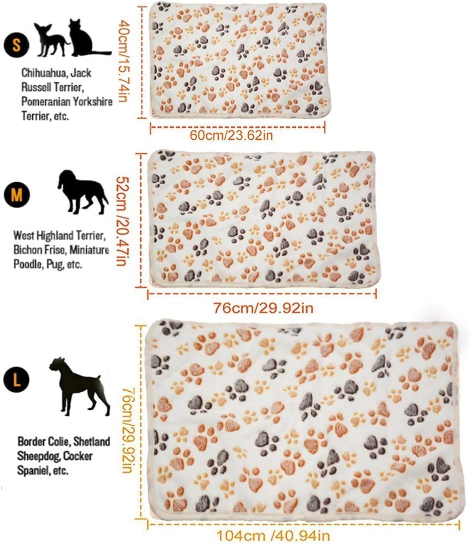 1 Pack 3 Small Puppy Blankets Super Soft Warm Sleep Mat Fluffy Premium Fleece Pet Blanket Flannel Throw for Dog Puppy Cat - White Paw Print Small(23"x15")
