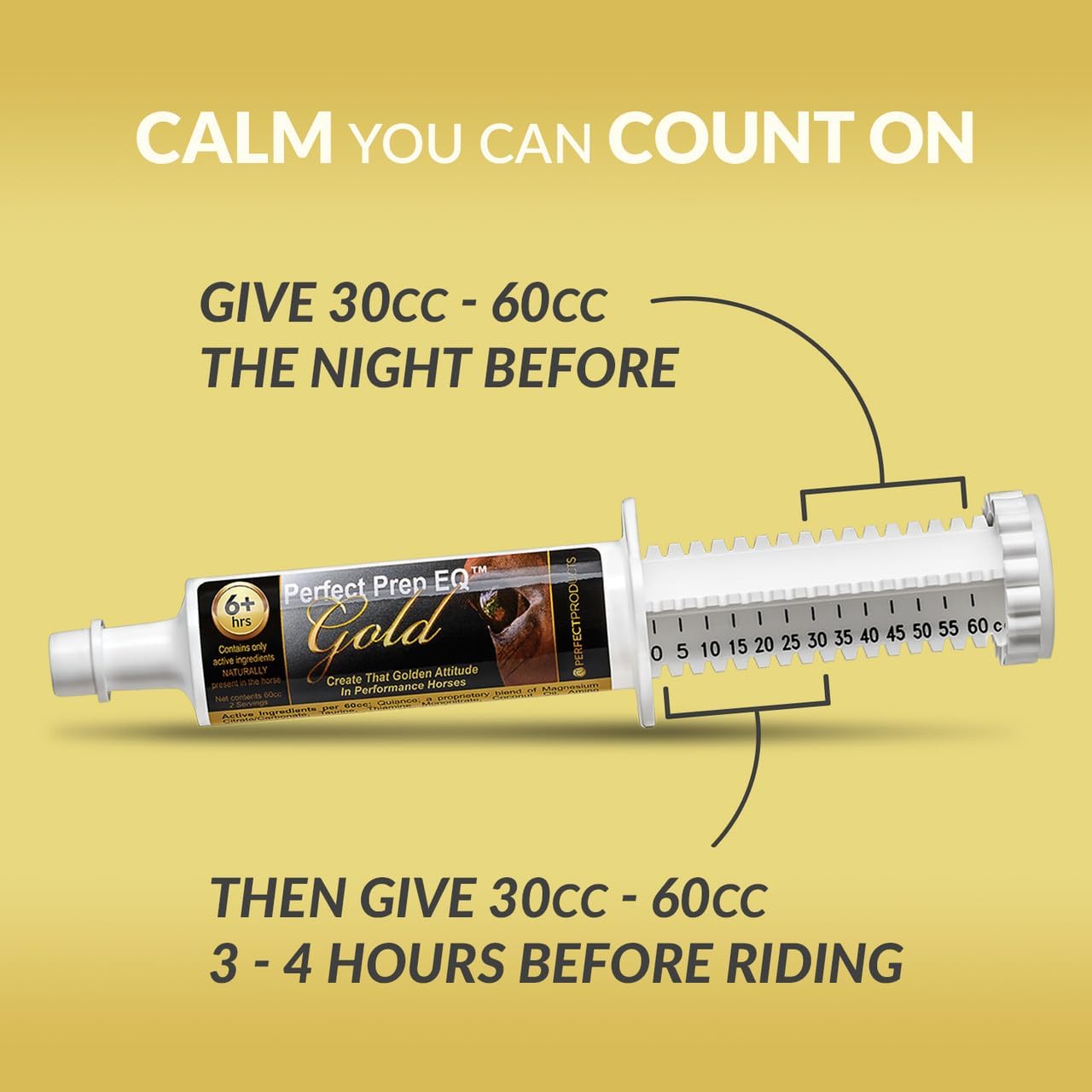 Perfect Prep EQ Gold Equine Calmer Long-Acting All Natural for Horse Anxiety, Lasts 18+ Hours, 60cc Paste