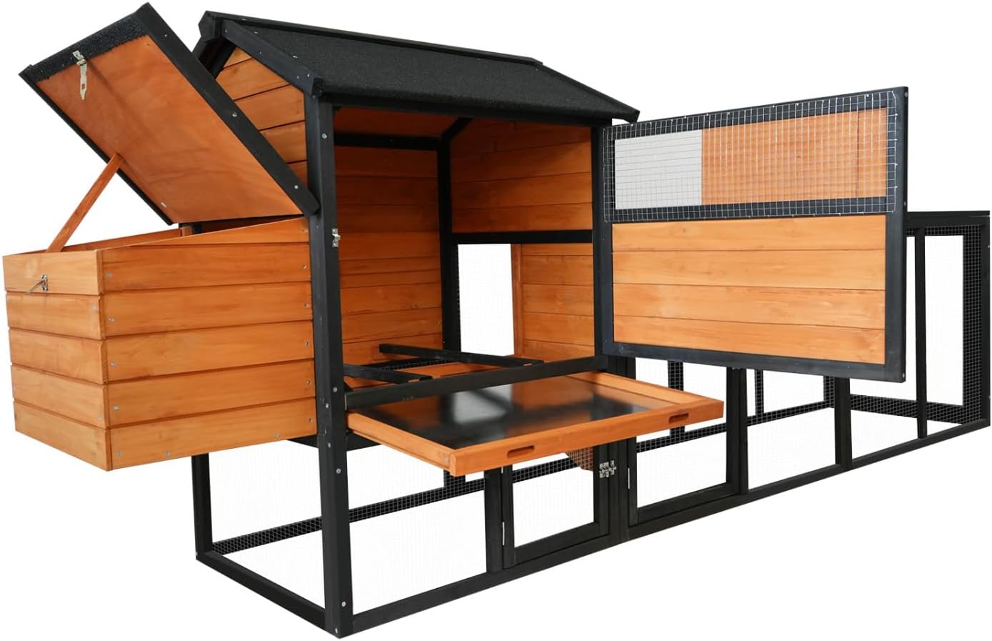 113" Brown+Black Wooden Chicken Coop Wood Brown+Black Fade-Resistant Roof for Backyard Durable Outdoor Poultry Cage