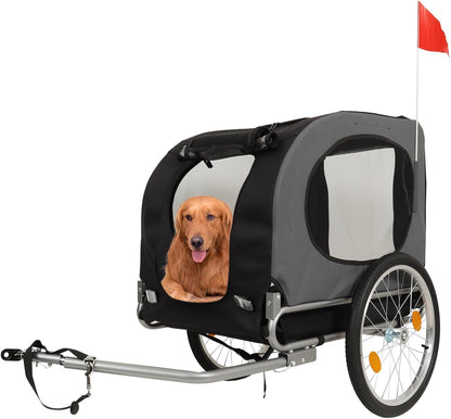 88Lbs Dog Bike Trailer, Pet Cart Bicycle Carrier with Oxford Fabric, Easy Folding Pet Bicycle Trailer with Quick-Release Wheels & Non-Slip Mat & Safety Flag, 16" Air Tires & Washable Non-Slip Lining