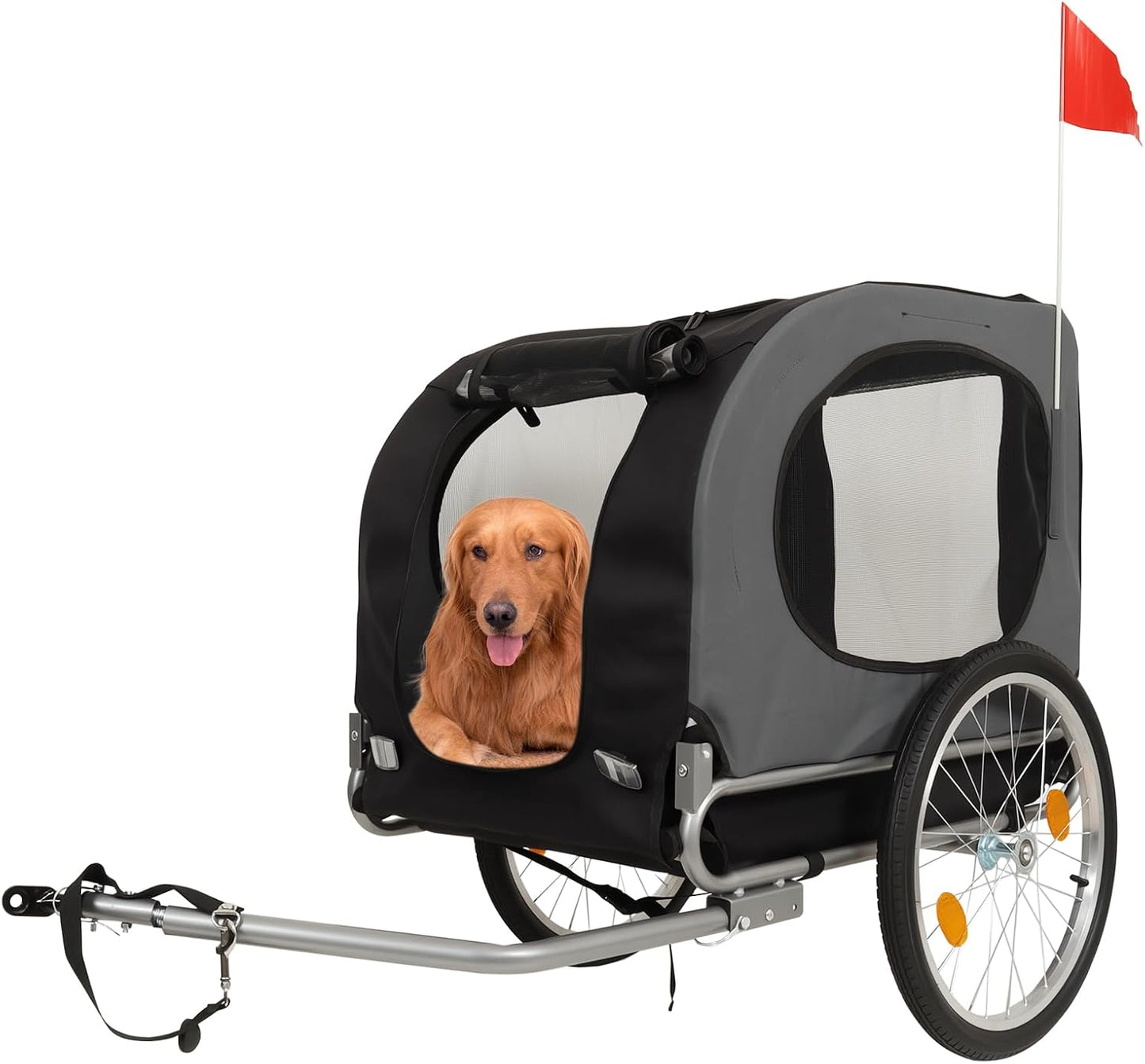 88Lbs Dog Bike Trailer, Pet Cart Bicycle Carrier with Oxford Fabric, Easy Folding Pet Bicycle Trailer with Quick-Release Wheels & Non-Slip Mat & Safety Flag, 16" Air Tires & Washable Non-Slip Lining