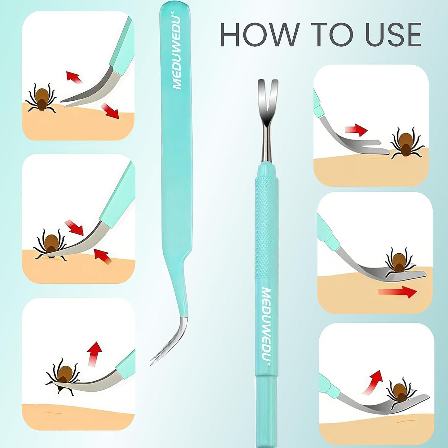 Tick Removal Tool Kit for Dogs, Cats & Humans – Stainless Steel Tick Tweezer, Fork & Dual-Head Clamp with Leather Pouch, Safe & Easy Tick Remover for Pets, Ideal for Grooming & Outdoor Travel