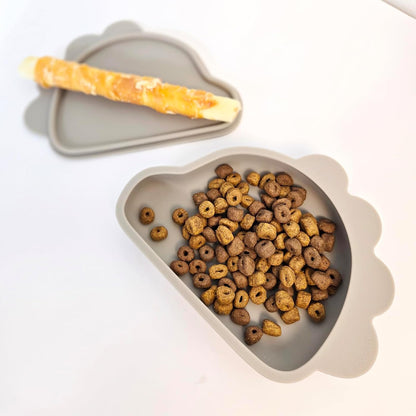 Platinum Silicone Dino Plate Set, Wellbeing Pet Bowl, Premium, Odorless, BPA-Free, Food-Grade, Non-Slip, Microwave & Dishwasher Safe, Sensitive Stomach, Eco-Friendly Travel Bowl (Cream)