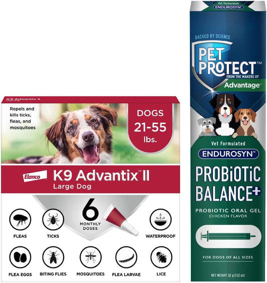 Bundle of K9 Advantix II Large Dog 21-55 lbs. 6-Mo Supply + Pet ProtectProbiotic Balance+ Dog Supplement | Oral Gel | 32g