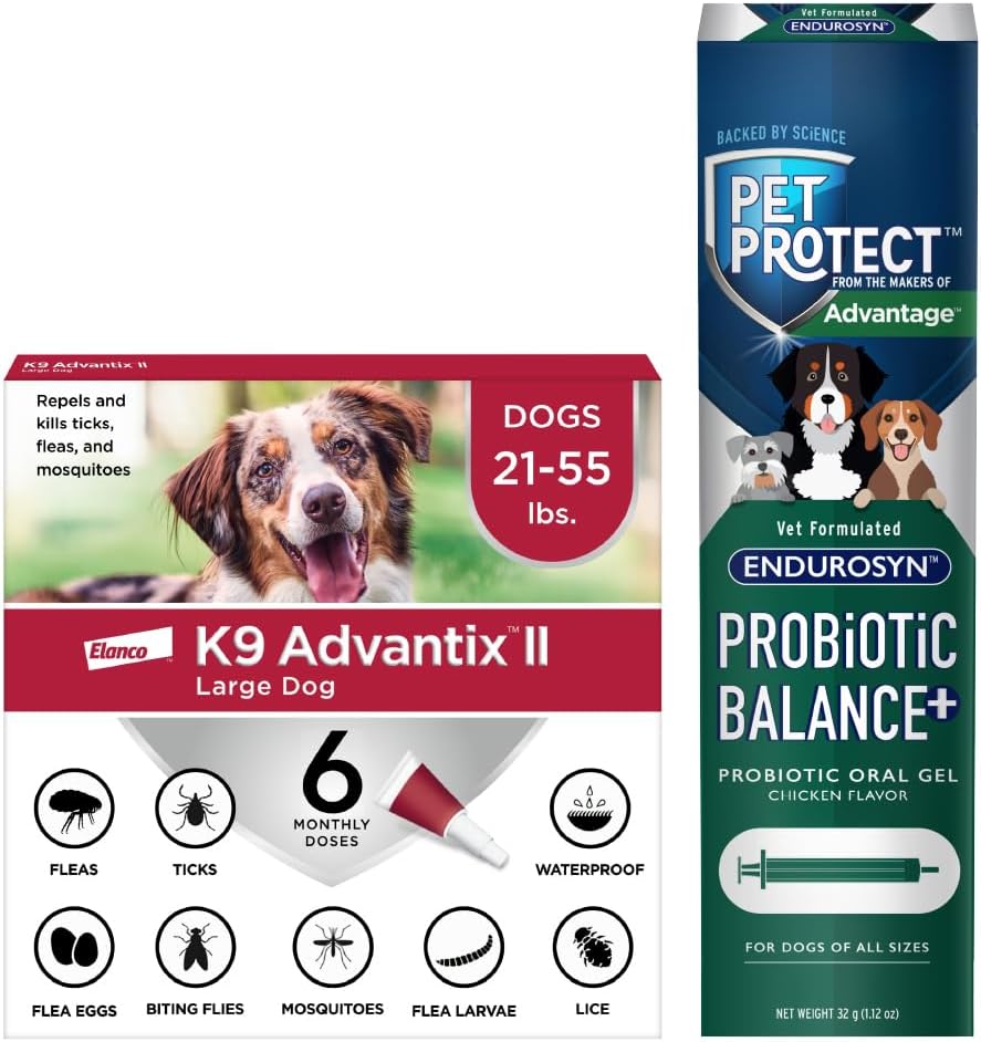 Bundle of K9 Advantix II Large Dog 21-55 lbs. 6-Mo Supply + Pet ProtectProbiotic Balance+ Dog Supplement | Oral Gel | 32g