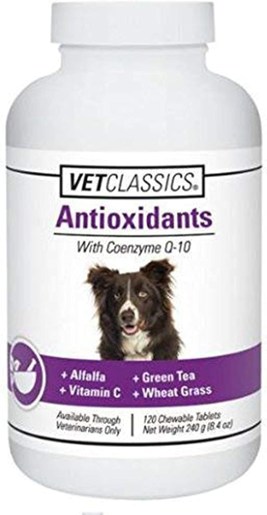 Vet Classics Antioxidants with Coenzyme Q-10 for Dogs, with Alfalfa, Green Tea, Vitamin C, & Wheat Grass, 120 Chewable Tablets