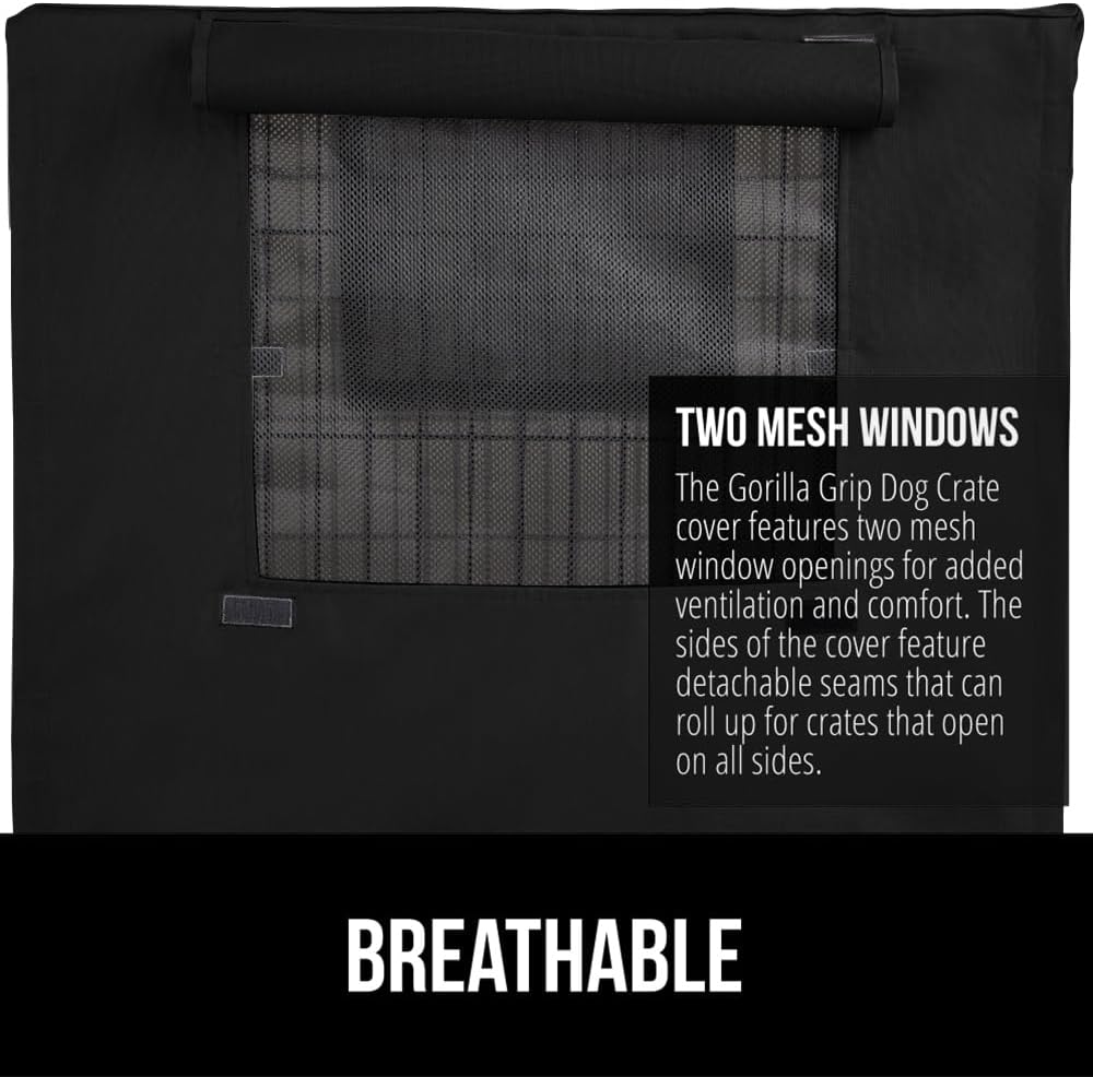GORILLA GRIP Dog Crate Covers Compatible with Amazon Basics Dog Crates, All Sides Open, Privacy Cover Fits 24" Wire Kennel, Breathable Mesh Windows, Light Reducing Puppy Training Cage Topper, Black