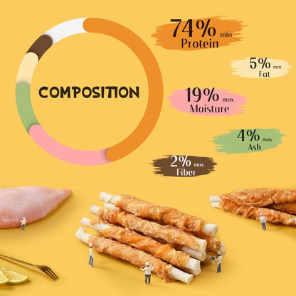 ASMPET Dog Treats Chews, Chicken Wrapped Rawhide Sticks (20 pcs 10.6 oz)