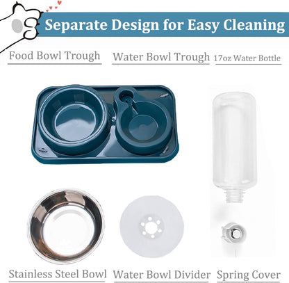 Dog Bowls, Non-Slip Puppy Cat Food and Water Bowl Set with Water Dispenser and Stainless Steel Bowl Detachable Gravity Pet Feeder and Waterer Set for Dogs (Green, 1000ML)