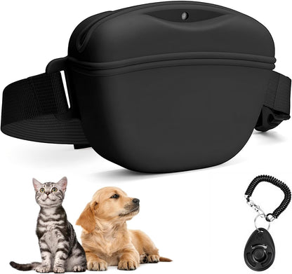 Dog Treat Pouch with Training Clicker, No-Spill Magnetic Closure, Hands-Free Waist Belt for Pet Training, Dog Walking & Obedience, 1.67-Cup