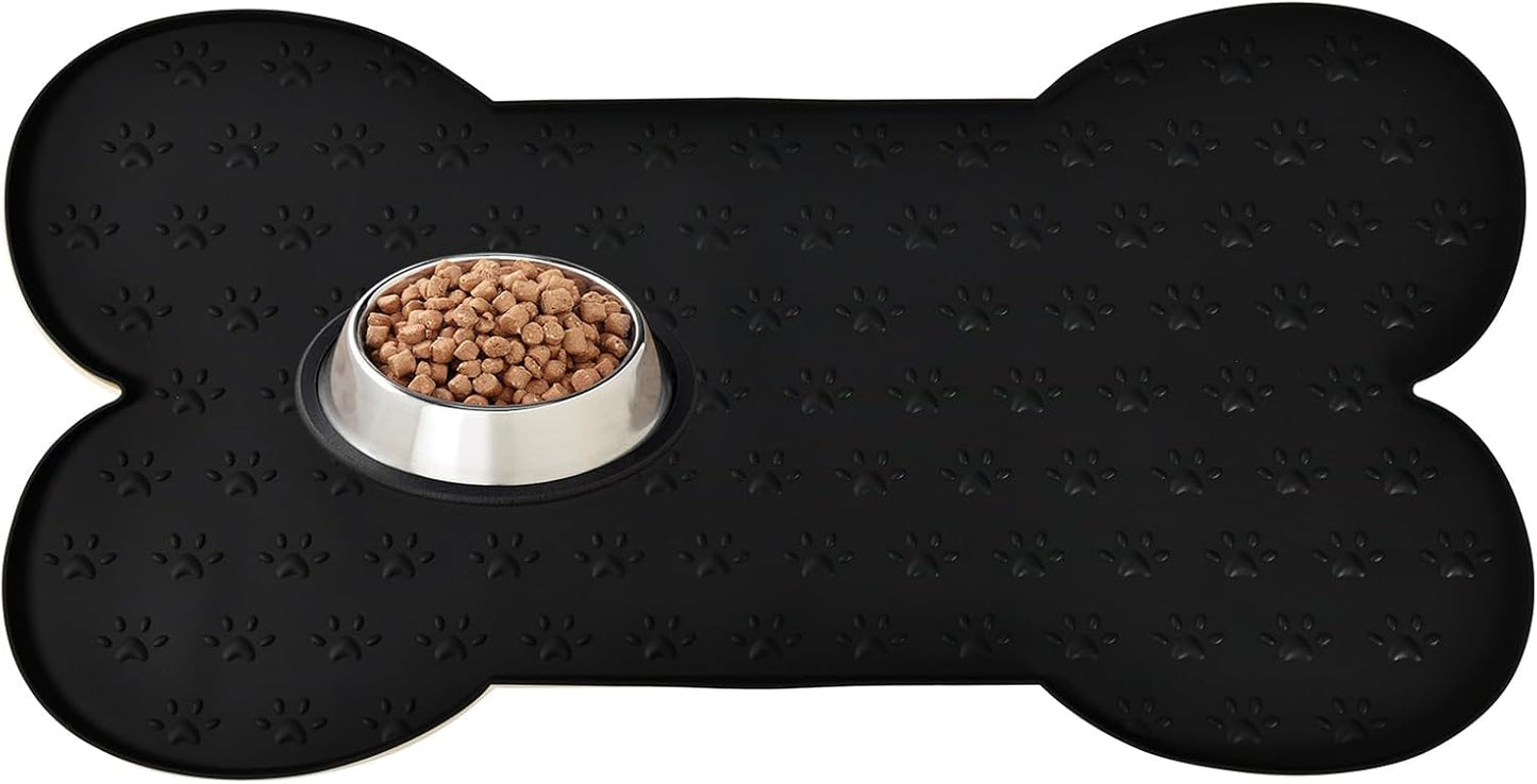 Dog Food Mat Anti-Slip Silicone Bowl Mats for Food and Water, Thicker Pet Placemat Waterproof Cat Feeder Pad with High-Lips Prevent Messy Spills to Floor Suitable for Medium and Small Pet
