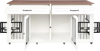 GREAZ Creates Stylish Comfort for Dogs with Heavy Duty Dog Cage, Double Door Design, Space-Saving Furniture Style, White and Walnut