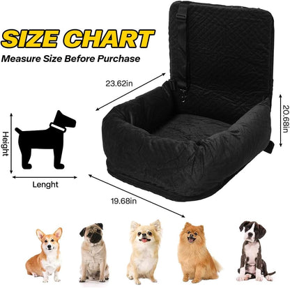 Dog Car Seat for Small Medium Dogs Up to 40lbs, Detachable Washable Soft Pet Booster Travel Bed for Front & Black Seat with Safety Leash Belt