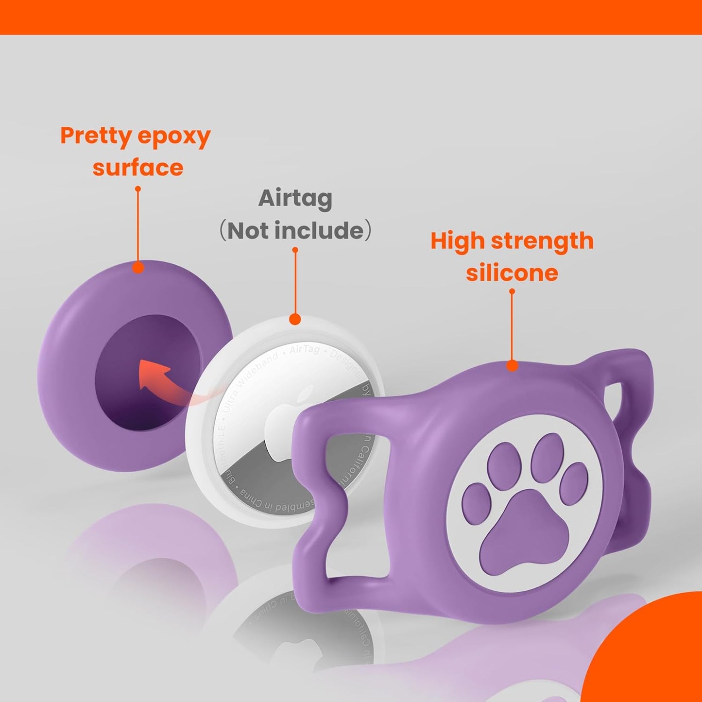 Waterproof Airtag Dog Collar Holder for Apple Air Tag, Silicone Dog Airtag Holder for Dogs & Cat Collars(Purple)