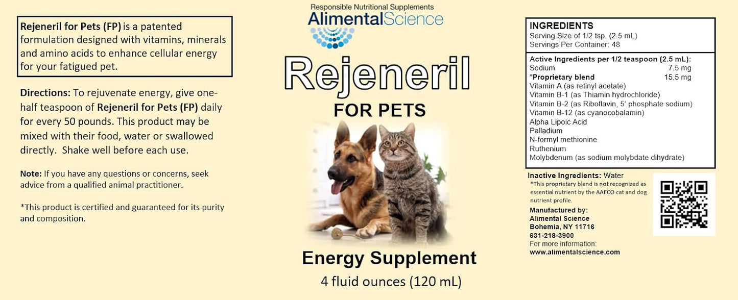 Rejeneril-FP 4oz up to 240 Servings Naturally Relieve Fatigue in Pets Increase Energy Normal Appetite Immune Support Dog Cat & Pet Formulation Antioxidant Vitamin Mineral Supplement Longevity Vitality