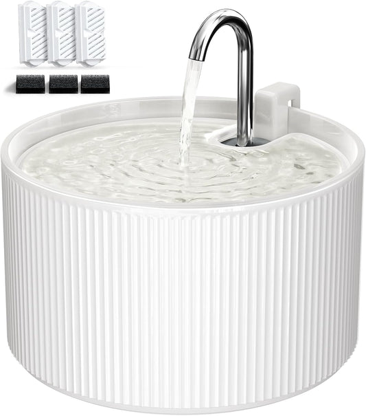 Ceramic Cat Water Fountain, 2.2L/74oz Ceramic Cat Fountains for Drinking Indoor with 3 Replacement Filters and 3 Sponges, Automatic Pet Water Dispenser with Ultra-Quiet Pump