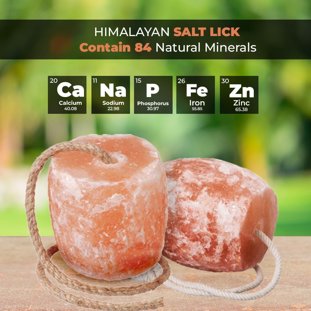 Himalayan Salt Lick 3-4 lbs Each | Pack of 4 | Licking Salt for Horses | Deer Salt Lick Block | Block Salt on Rope | Himalayan Licking Salt for Animals.