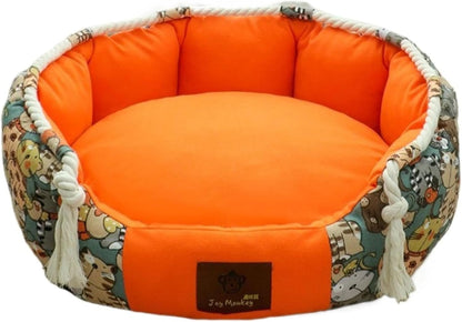 Large Cute Orthopedic Round Plush Cat & Dog Bed Pet Sofa Washable Cushion Durable Breathable Comfort with Non-Slip Bottom All Season Cozy Pet Mat (Orange,X-Large)