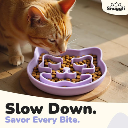 Snuggli Slow Feeder Cat Bowl | Cat Puzzle Feeder for Slow Eating, Mental Enrichment, Digestion, & Bloat Relief | Non-Slip Silicone, Dishwasher Safe, 1 Cup (Lavender)