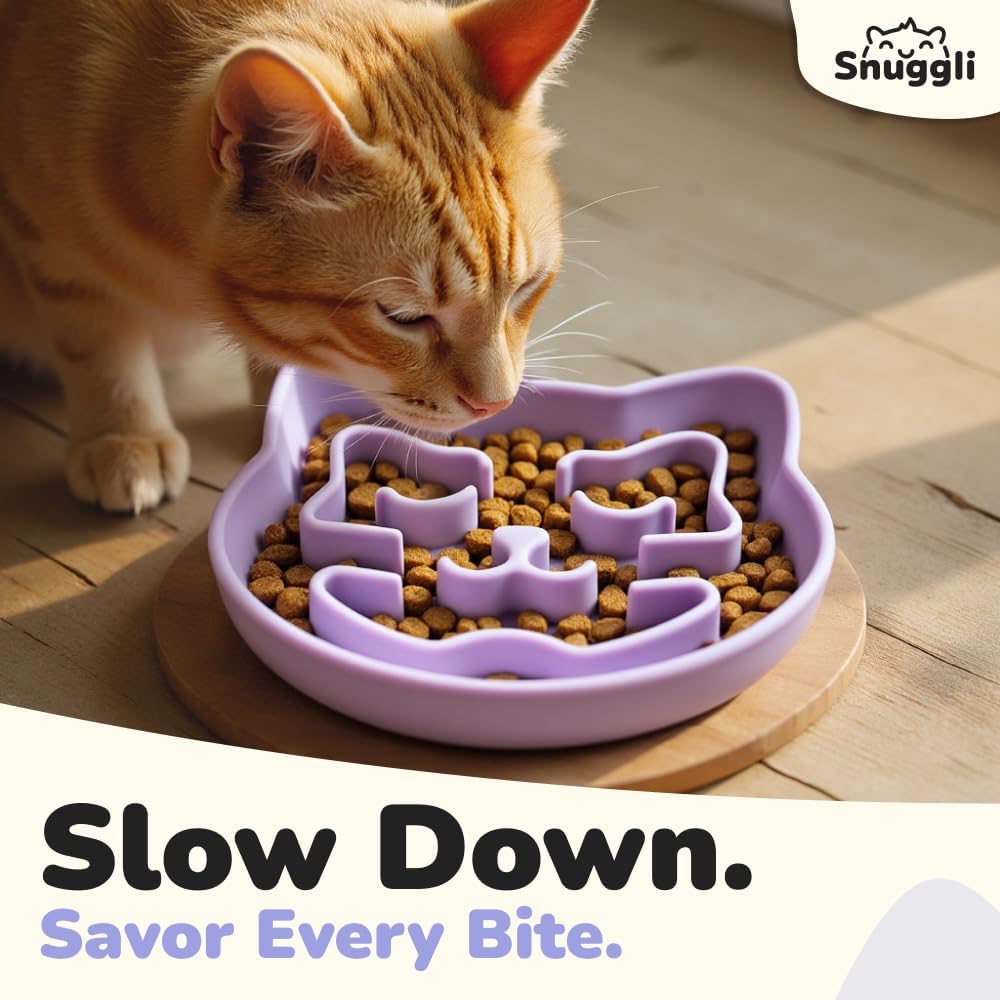 Snuggli Slow Feeder Cat Bowl | Cat Puzzle Feeder for Slow Eating, Mental Enrichment, Digestion, & Bloat Relief | Non-Slip Silicone, Dishwasher Safe, 1 Cup (Lavender)