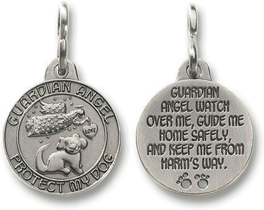 Religious Gifts Guardian Angel Dog Pet Protection 1 Inch Pewter Collar Medal