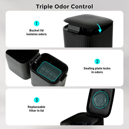 Cat Litter Disposal System for Odor Control, Hands-Free Patent Structure Litter Trash Can, 2 Refill Cartridge Dual-Color Bags Last Up to 36 Weeks(Over 8 Months)