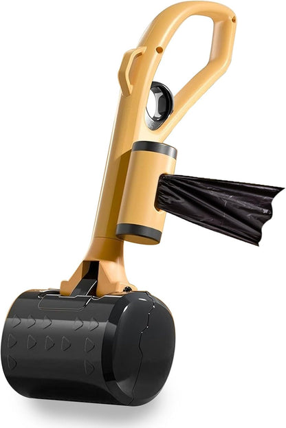 Pooper Scooper with Handle 14”, No Touch Waste Pickup Tool for Large Medium Small Dogs,Portable for Lawn Grass Dirt Gravel, Includes 1 Rolls Waste Bags (Yellow)