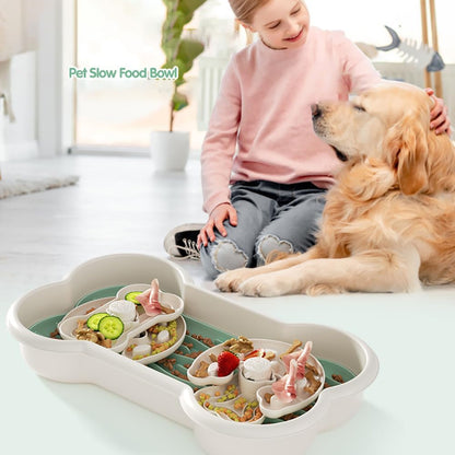 Slow Feeder Dog Bowl for Large Dogs with Non-Slip Base - Adjustable Speed Design, Removable Puzzle Inserts & Dishwasher Safe, Green
