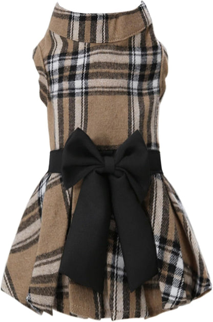 Pet Dresses for Small Dogs Cats Girl, Cute Princess Bowknot Dress Puppy Shirt All Weather Skirt Clothes Cat Apparel for Birthday Wedding Party Holiday (Khaki&Black, Small)
