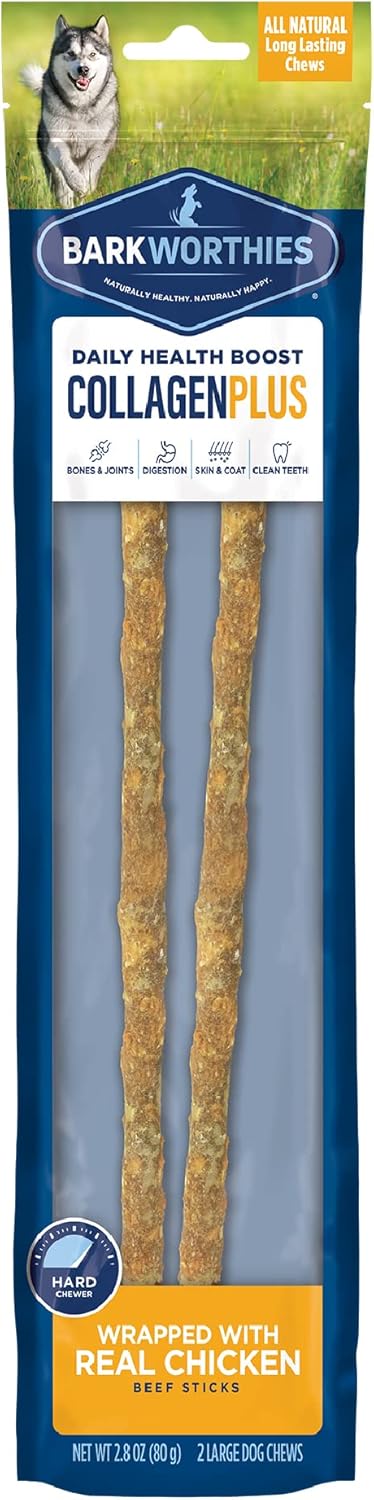 Barkworthies Chicken Wrapped Collagen Sticks - 12 Inch 2 Count (Pack of 1) - Palatable, Durable Snack
