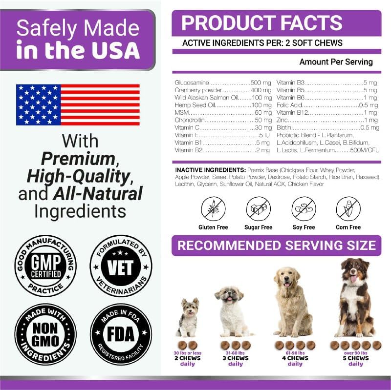Dog Multivitamin Chews with Probiotics & Glucosamine - All Breeds & Ages - Supports Digestion, Mobility & Skin Health