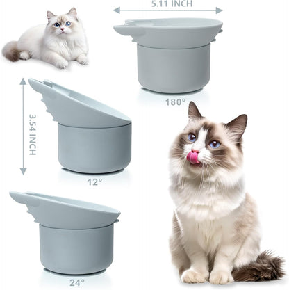 Silicone Cat Slow Feeder, Elevated Slow Feeder Bowl Tilt Design, Suitable for Dry and Wet Food, Adjustable Angle, Cat Food Puzzle with Suction Cup(Gray)