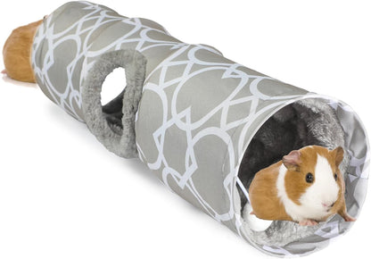 LUCKITTY Plush Inside Stright Shape Small Animals Tube Tunnel with Interactive Ball for Guinea Pig, Hamster, Chinchilla, Hedgehog Hiding and Resting, Geometric Grey