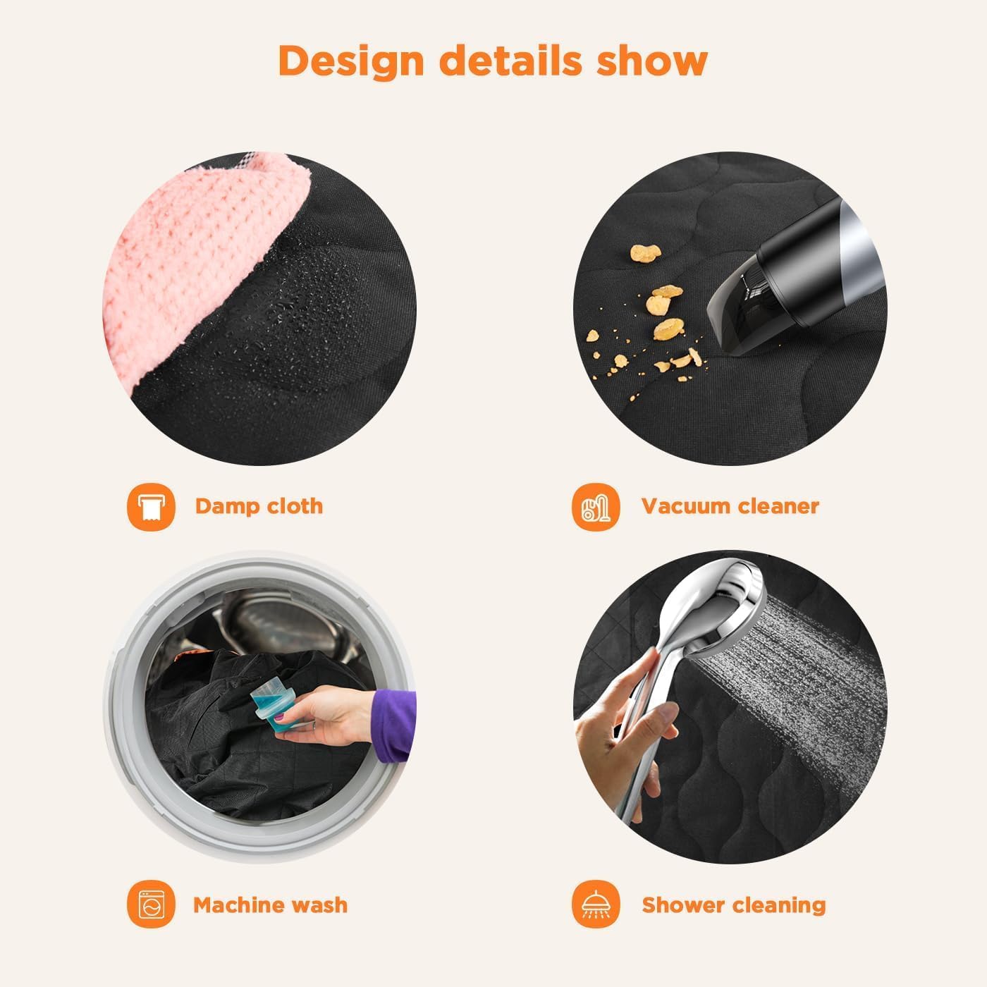 Waterproof Dog Car Seat Cover, Black with Orange Trim, Universal Size Back Seat Protector with Mesh Window, Storage Pocket, Side Flaps for Car, Truck, SUV